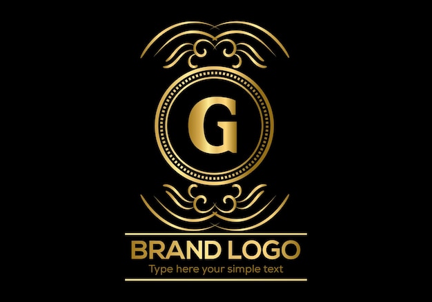 A gold and black logo with the letter g