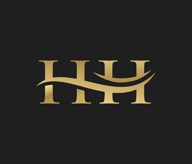 Gold and black logo with the letter h on a black background