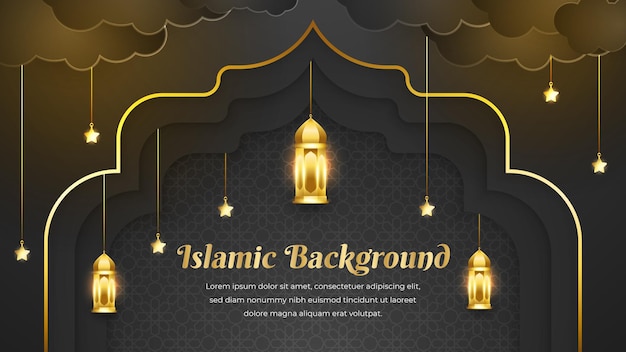 Gold and black luxury islamic background with decorative ornament pattern Premium Vector