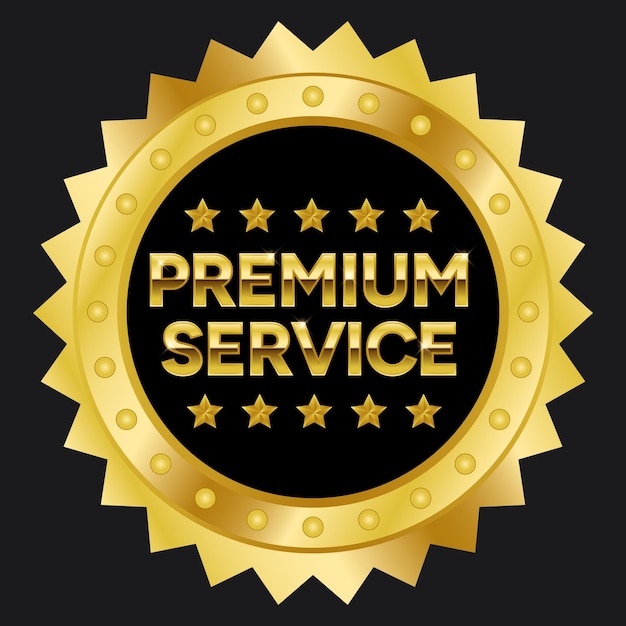 Gold and Black Premium Service stamp medal sticker with Stars on DarkGrey background