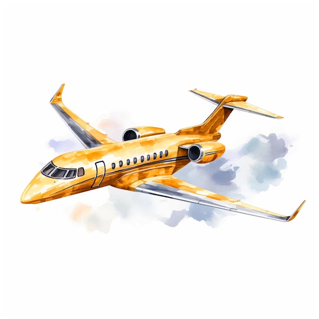 Gold Black Private jet watercolor painted ilustration