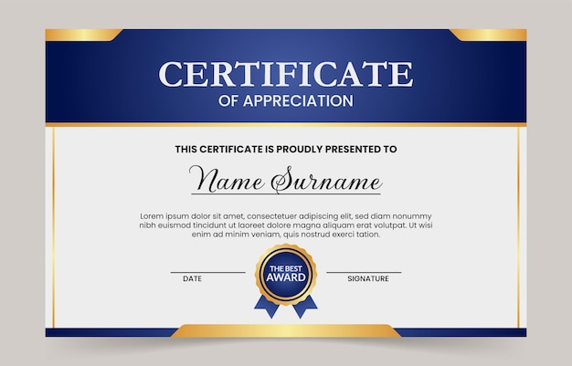 Gold Blue Professional Certificate Template