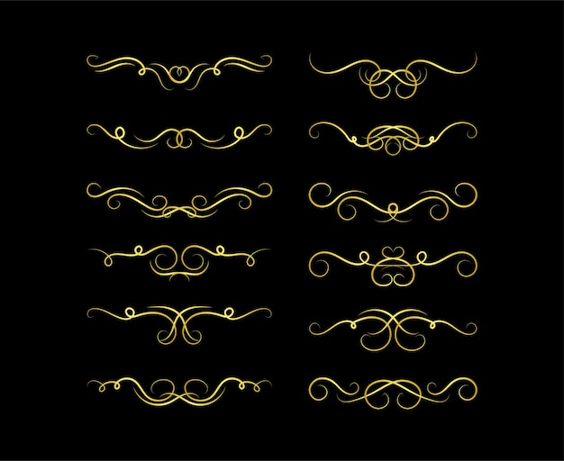 Gold Borders Elements Set Collection ornament Vector