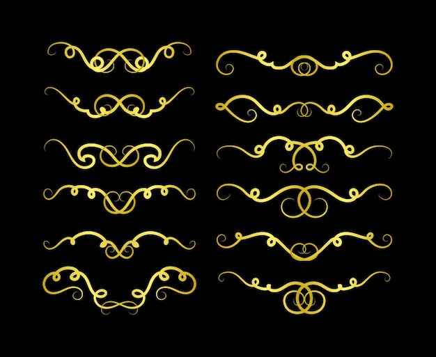 Gold Borders Elements Set Collection ornament Vector