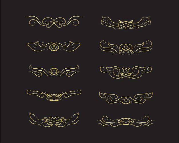 Vector gold borders elements set collection ornament vector