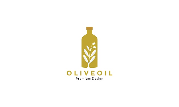 Gold bottle with olive oil leaf  logo design vector icon symbol illustration