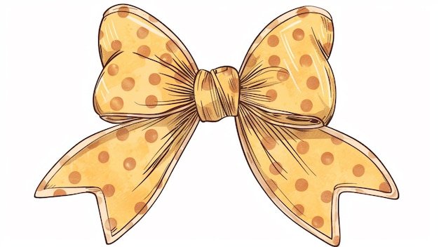 a gold bow with polka dots on it is drawn by a girl