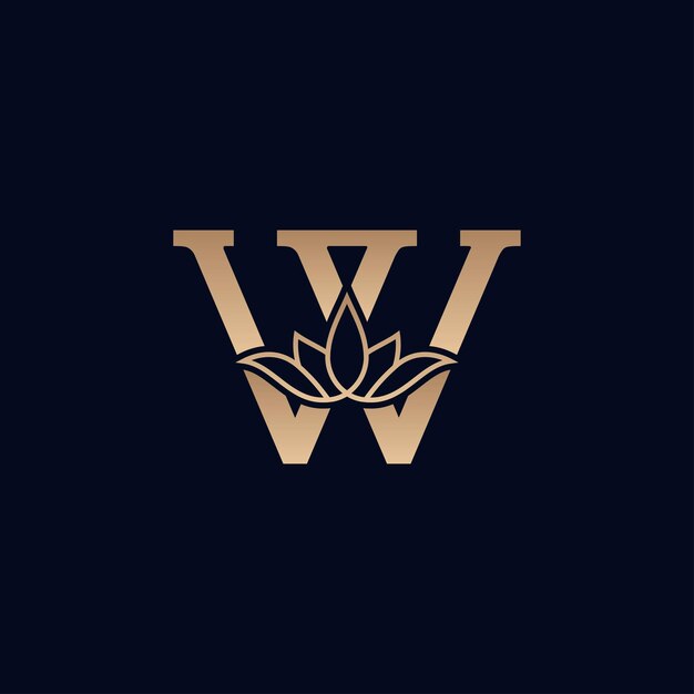 gold brand logo design with lotus flower letter W