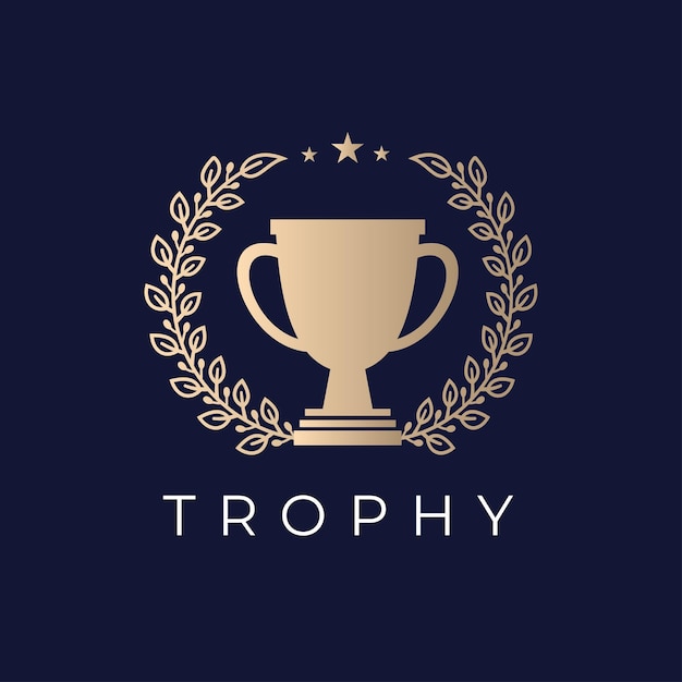 Gold bronze Award Trophy with swirl laurel wreath twigs and floral ornament for sport design logo design vector