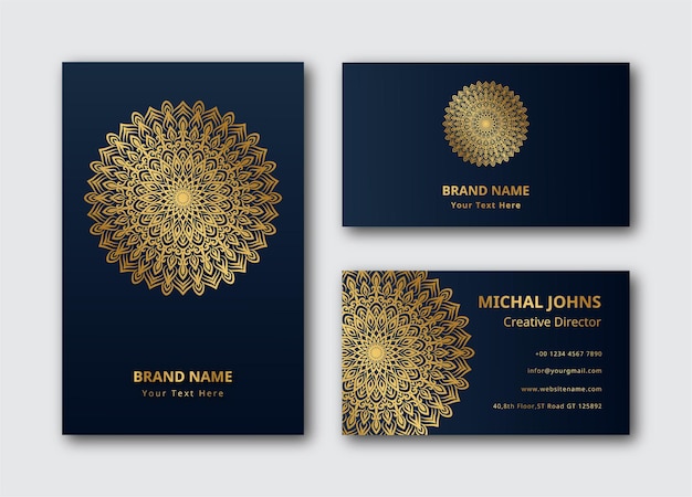 gold business card with flower  mandala eps