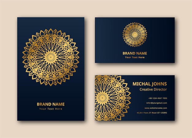 gold business card with flower