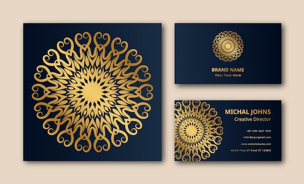 gold business cards with flower oriental mandala