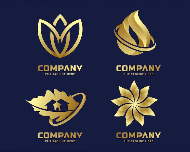 gold business luxury and elegant logo template with abstract shape