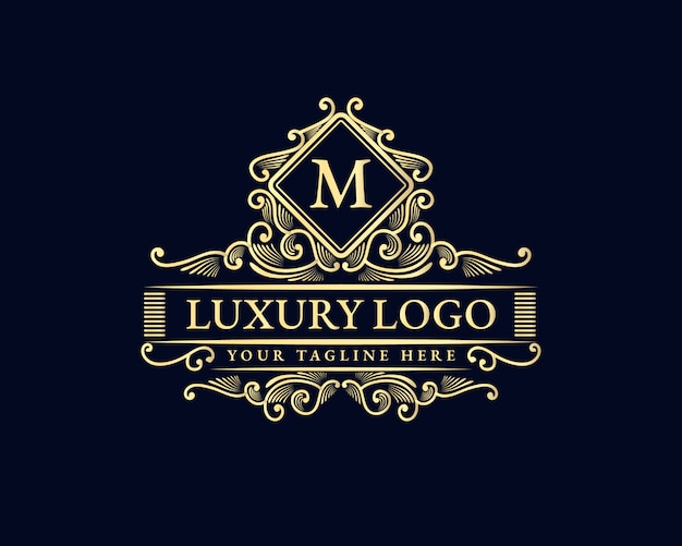 Gold calligraphic feminine floral hand drawn heraldic monogram antique vintage style luxury logo design