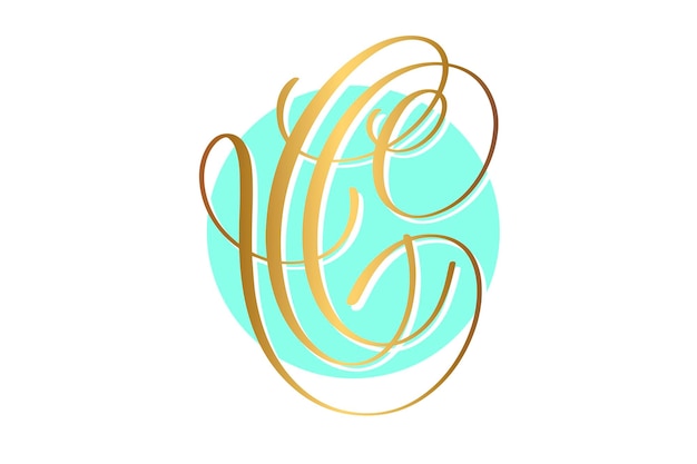 Gold calligraphy letter on circle blue background