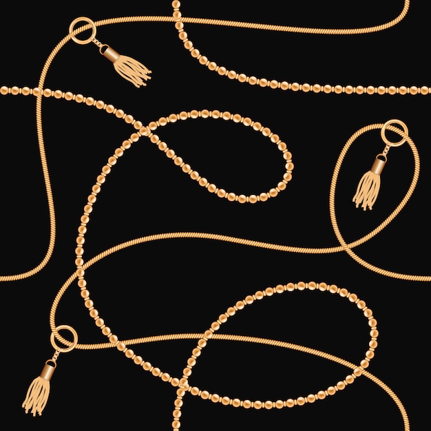 Gold chains with tassels seamless pattern 