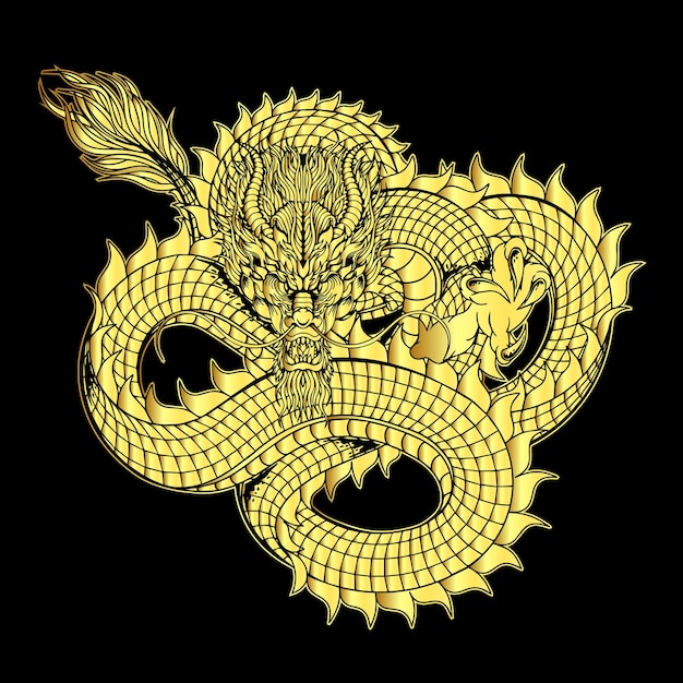 Gold chinese dragon illustration