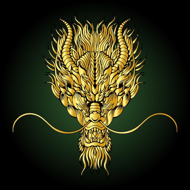 Gold chinese head dragon illustration