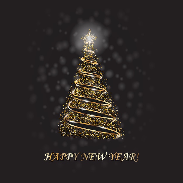 Gold Christmas Tree Happy New Year Merry Christmas Holiday Celebration Golden Light Decoration