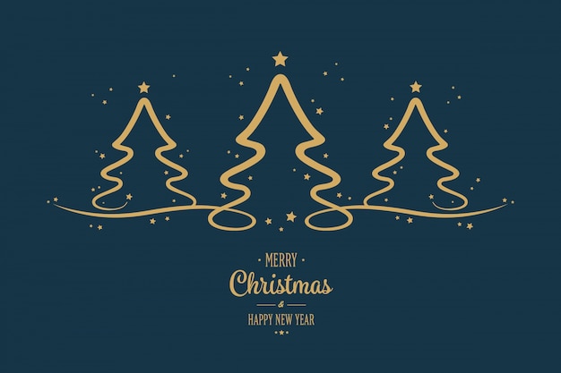 gold christmas trees stars greeting blue background