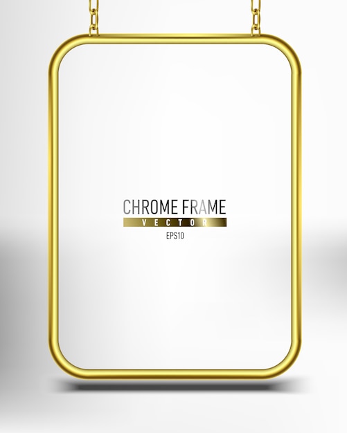 gold chrome frame for banner  . Advertising space panel for text   hanging on chains