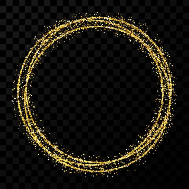 Gold circle frame. Modern shiny frame with light effects isolated on dark transparent background. Vector illustration.