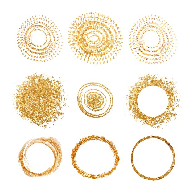 Gold circle frames set Golden round shapes sparkles border Greeting cards with design elements