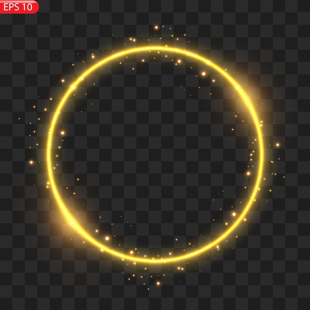 Gold circles frame with glitter light effect A golden flash flies in a circle in a luminous ring