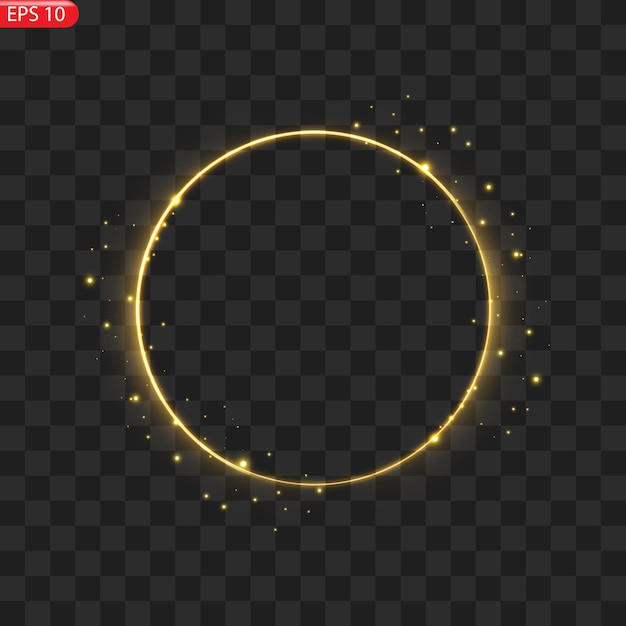 Gold circles frame with glitter light effect A golden flash flies in a circle in a luminous ring