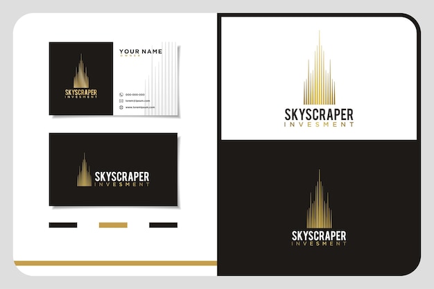 Gold City Building with stripe line style Golden Real Estate Apartment Monogram luxury elegant logo