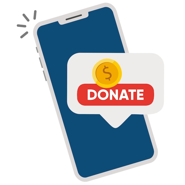 Gold coin and donate button on smartphone screen.