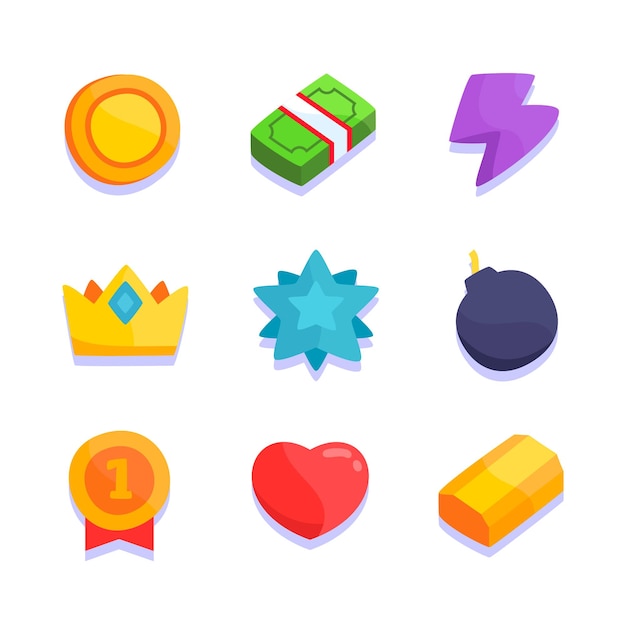 Gold coin game icon set element