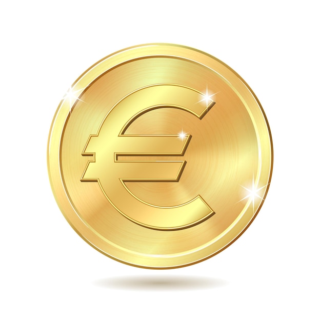 Gold coin with euro sign. Vector illustration isolated on white background