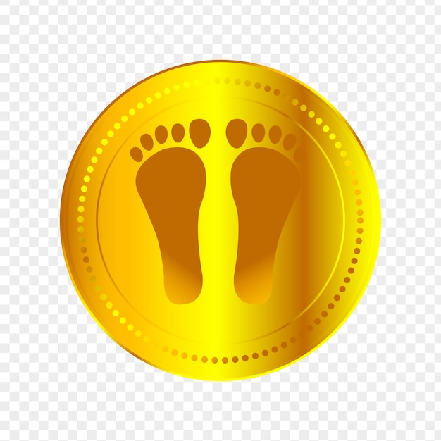 Gold coin with foot print on transparent background