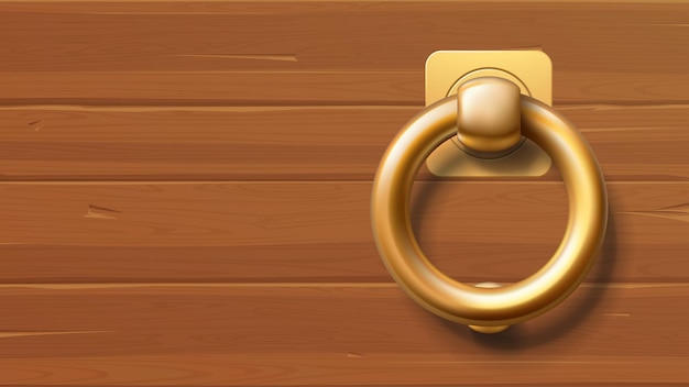 Gold color door knob on wooden texture