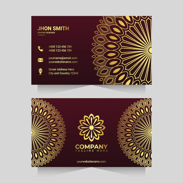 Gold color luxury mandala business card template