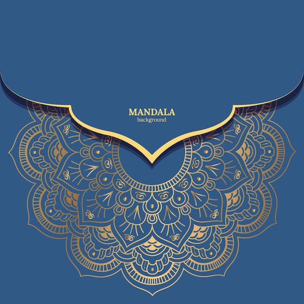 Gold color mandala on blue background Free Vector