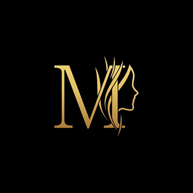 gold colored initial combined with female face indicating beauty use for salon hair business