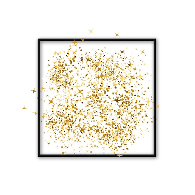 Gold confetti in a frame Luxury vector background Golden dust effect