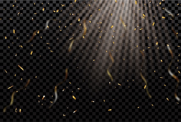 Gold confetti isolated on transparent background