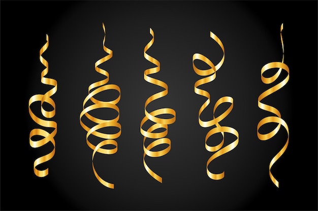 Vector gold confetti serpentine spiral ribbons golden luxury party decor