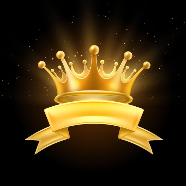 Gold crown with ribbon winner king or queen symbol first place symbol