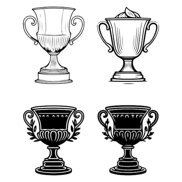 gold cup, prize cup, gold trophy icons black outline vector illustration.