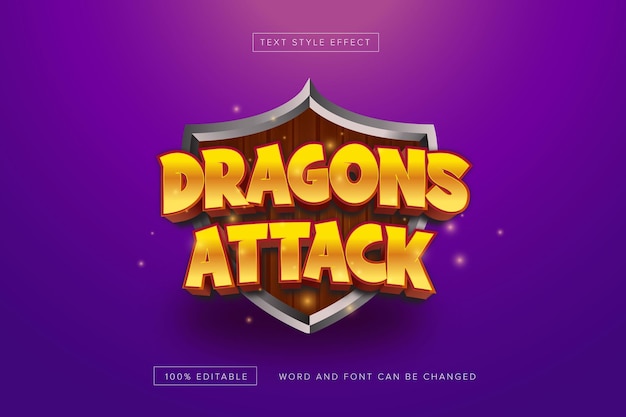 Gold Dragon Attack with shield Text effect editable