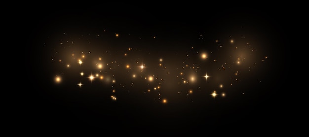 gold dust light png. Bokeh light effect background. Twinkling glowing dust background.