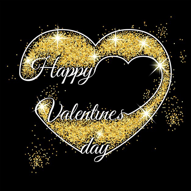 Vector gold dust with sparkles black sheet of paper in the form of a heart place for textvalentines day