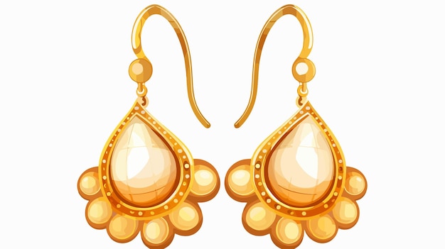 Vector gold earrings with pearls flat illustration