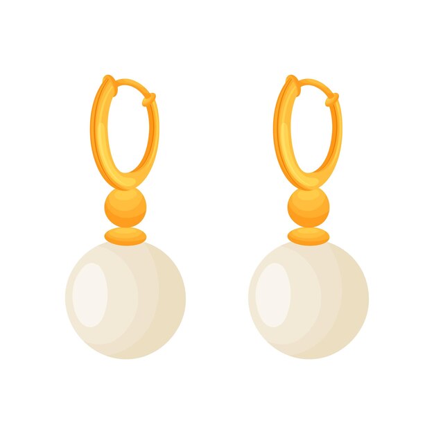 Vector gold earrings with white winged pearls vector illustration on white background