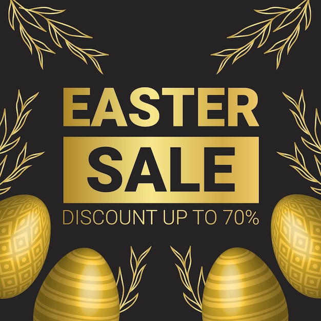 Gold Easter Eggs with Different Texture for Easter Sale Banner Happy Easter Day Vector Template