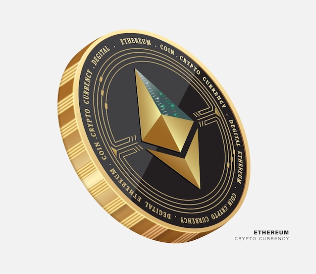 Vector gold ethereum coin or crypto currency coin and exchange trading number on logo vector 3d isolated on white background for finance advertising design token for digital financial design